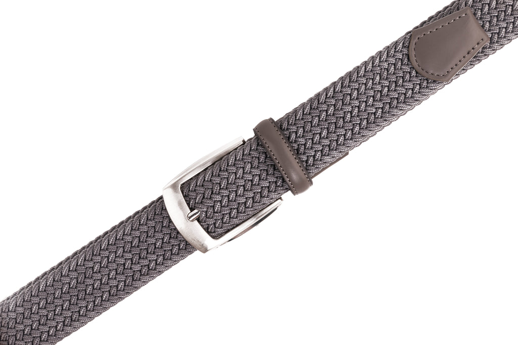 Woven Elastic Leather Trim Single Prong Buckle Men's Belt LA1197