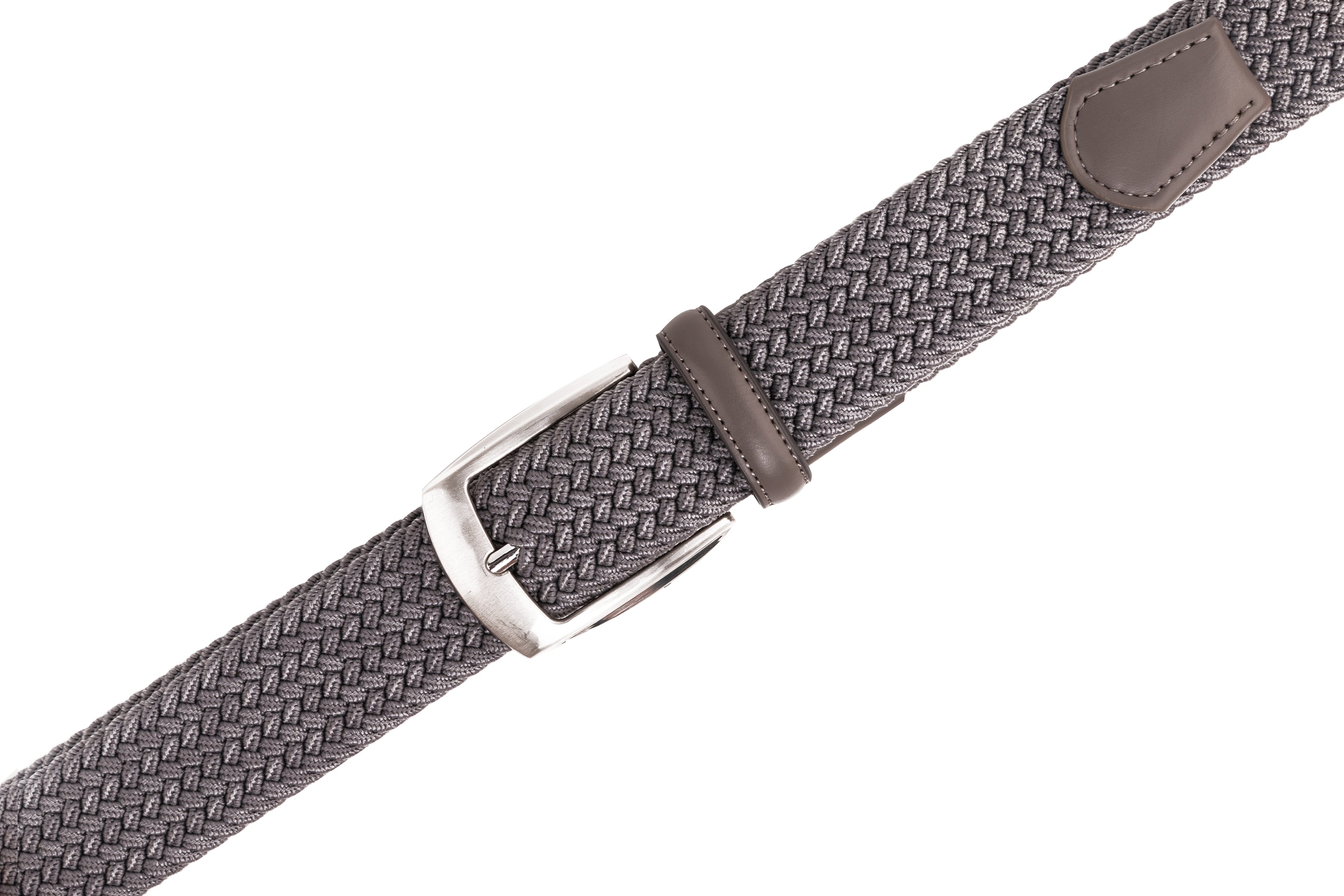 Woven Elastic Leather Trim Single Prong Buckle Men's Belt LA1197