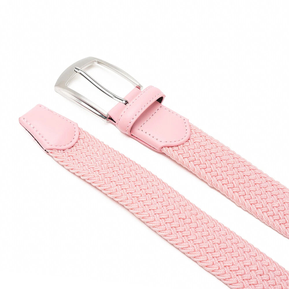 Woven Elastic Leather Trim Single Prong Buckle Men's Belt LA1197