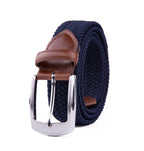 Woven Elastic Leather Trim Single Prong Buckle Men's Belt LA1197