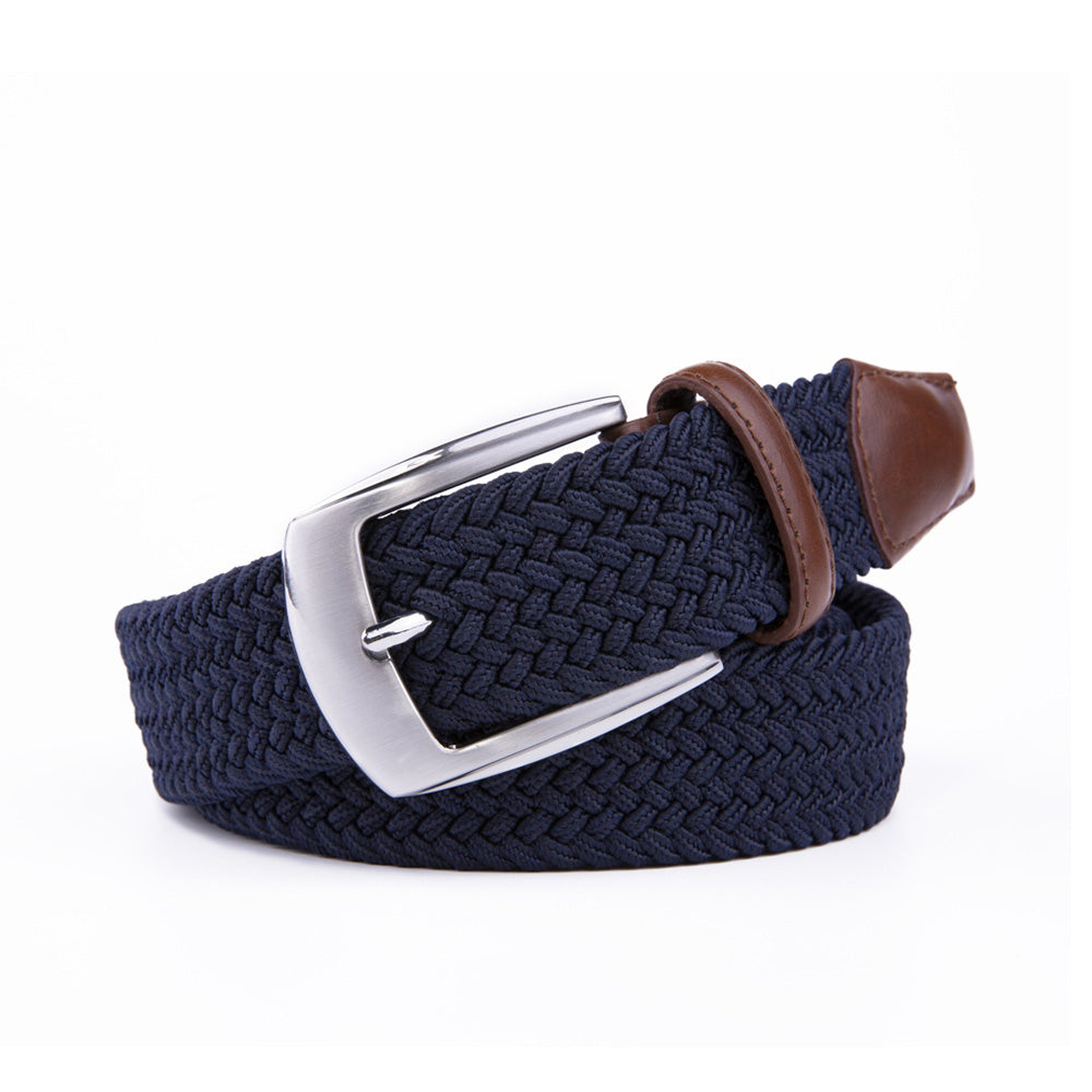 Stretch Woven Belt – Elastic Casual Belt with Leather Trim
