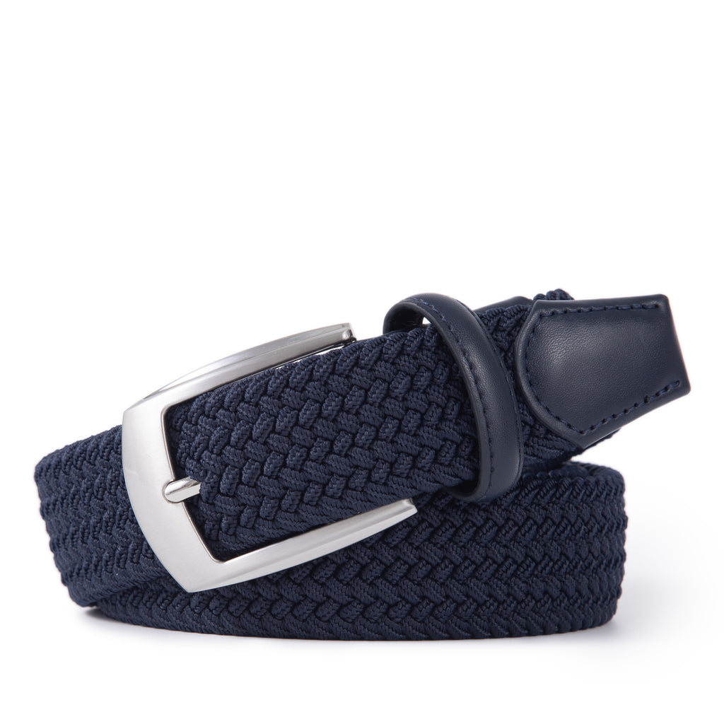 Stretch Woven Belt – Elastic Casual Belt with Leather Trim