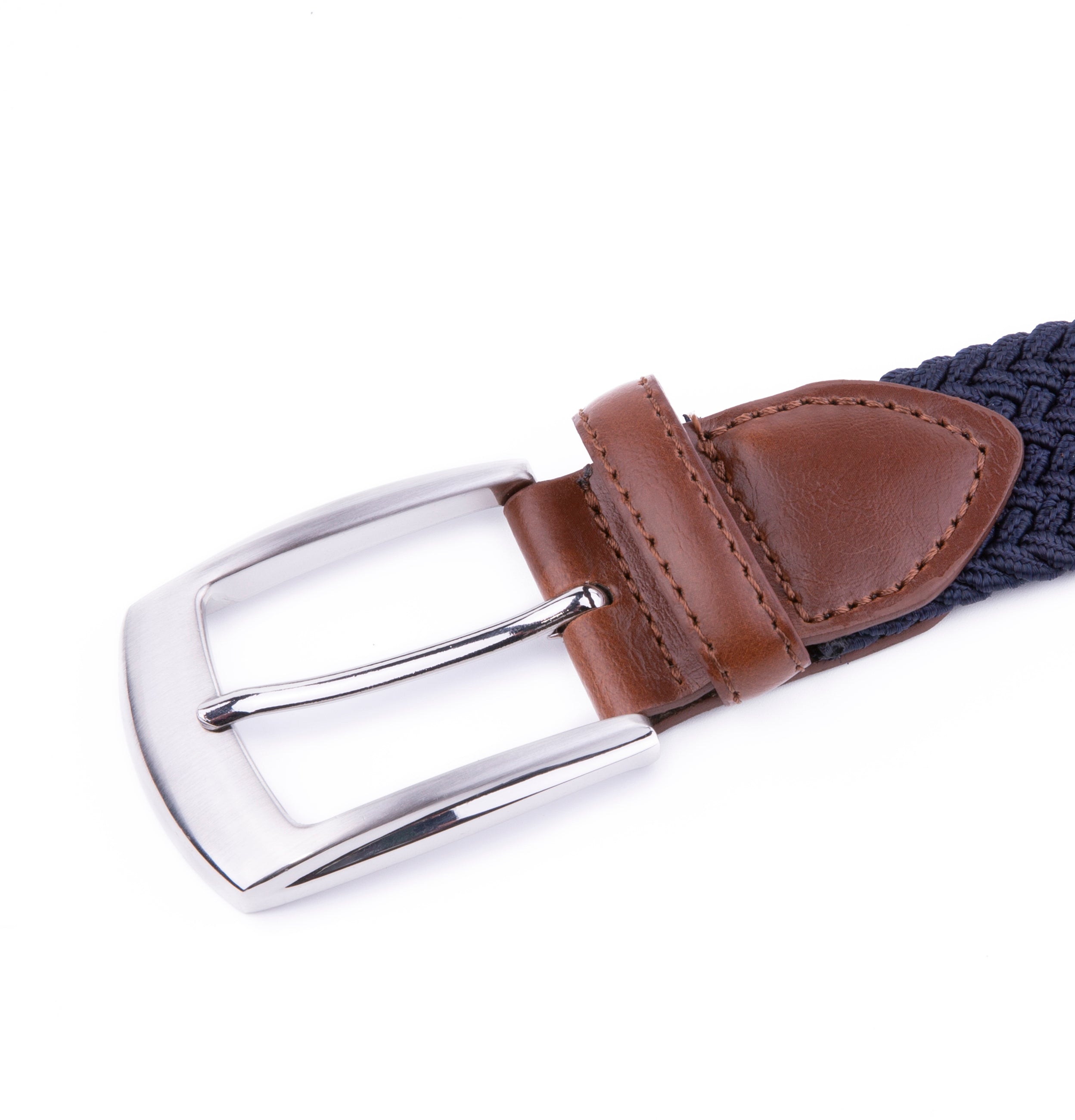 Woven Elastic Leather Trim Single Prong Buckle Men's Belt LA1197