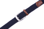 Woven Elastic Leather Trim Single Prong Buckle Men's Belt LA1197
