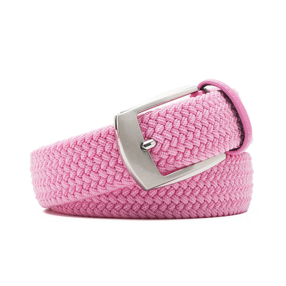 Woven Elastic Leather Trim Single Prong Buckle Men's Belt LA1197