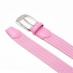 Woven Elastic Leather Trim Single Prong Buckle Men's Belt LA1197