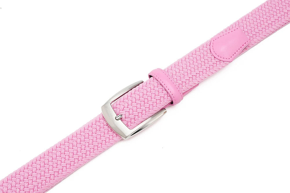 Woven Elastic Leather Trim Single Prong Buckle Men's Belt LA1197