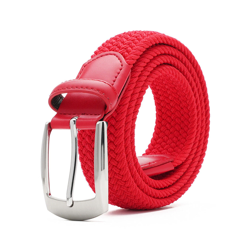 Woven Elastic Leather Trim Single Prong Buckle Men's Belt LA1197