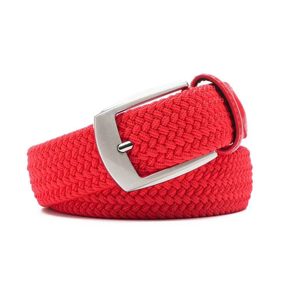 Woven Elastic Leather Trim Single Prong Buckle Men's Belt LA1197