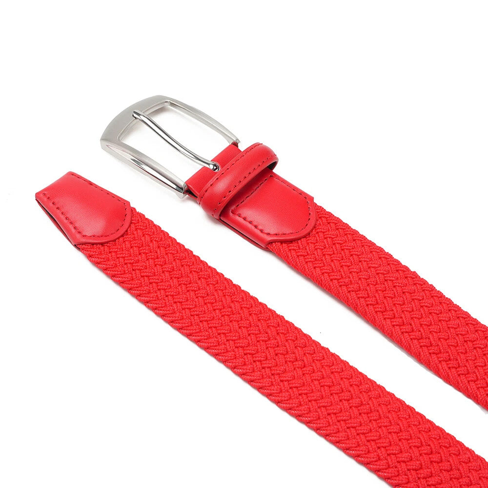 Woven Elastic Leather Trim Single Prong Buckle Men's Belt LA1197