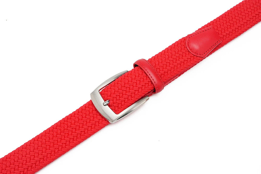Woven Elastic Leather Trim Single Prong Buckle Men's Belt LA1197