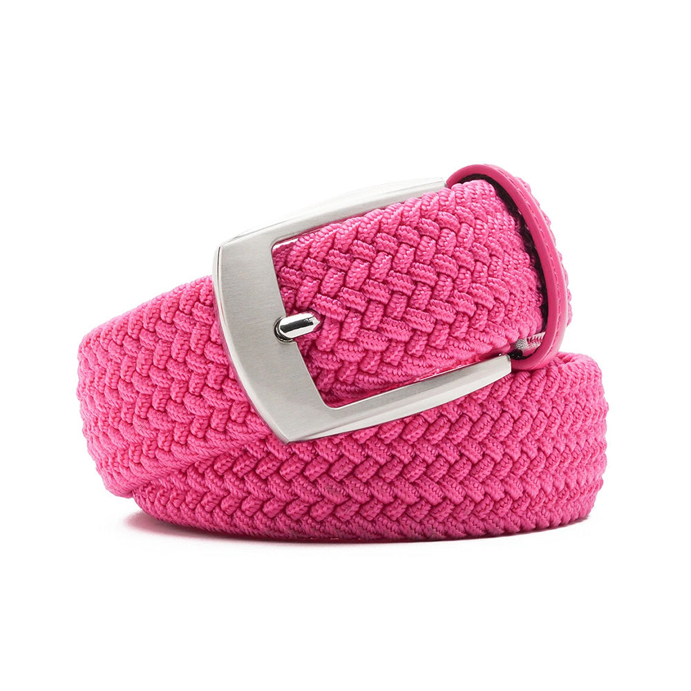 Woven Elastic Leather Trim Single Prong Buckle Men's Belt LA1197