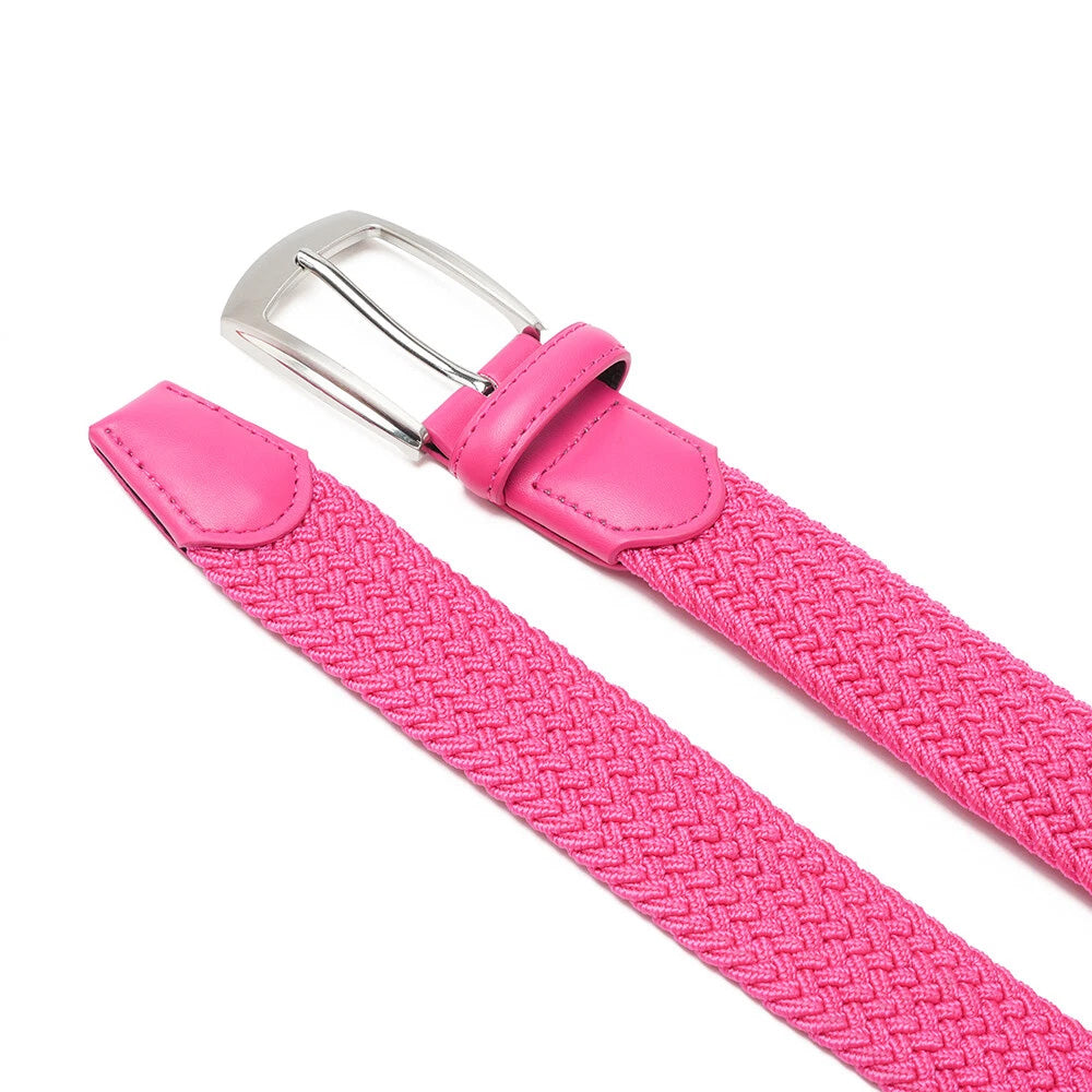 Woven Elastic Leather Trim Single Prong Buckle Men's Belt LA1197