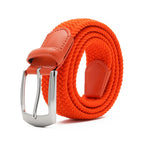 Woven Elastic Leather Trim Single Prong Buckle Men's Belt LA1197