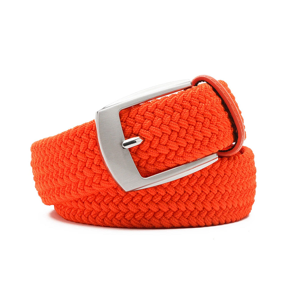 Woven Elastic Leather Trim Single Prong Buckle Men's Belt LA1197
