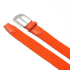 Woven Elastic Leather Trim Single Prong Buckle Men's Belt LA1197