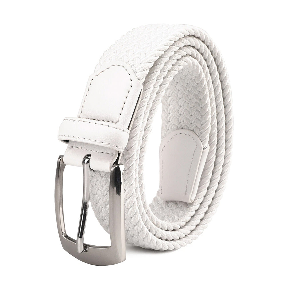 Woven Elastic Leather Trim Single Prong Buckle Men's Belt LA1197