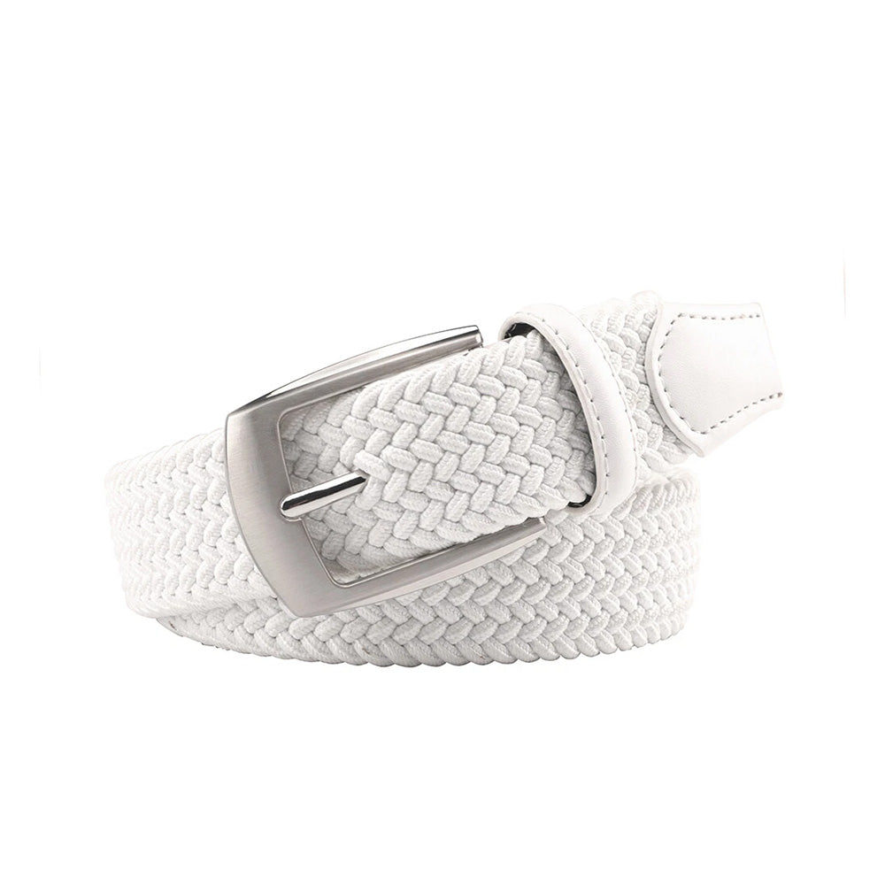 Woven Elastic Leather Trim Single Prong Buckle Men's Belt LA1197