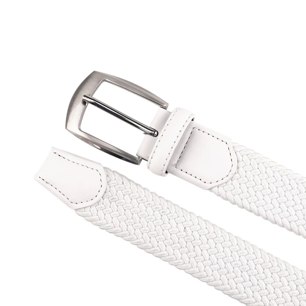 Woven Elastic Leather Trim Single Prong Buckle Men's Belt LA1197