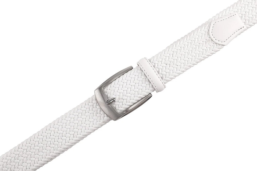 Woven Elastic Leather Trim Single Prong Buckle Men's Belt LA1197
