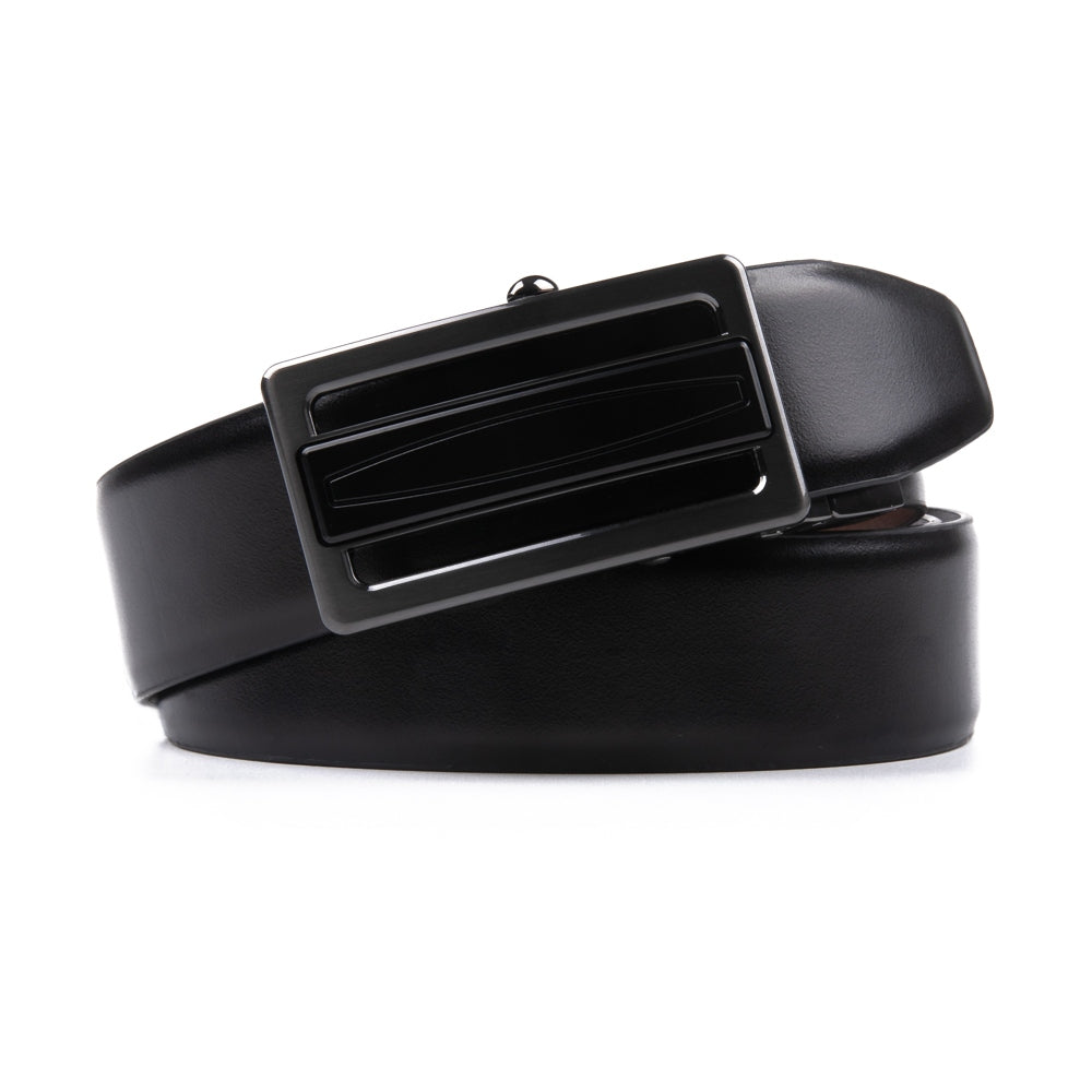 Reversible No-Ratchet Automatic Buckle Business Leather Belt for Men