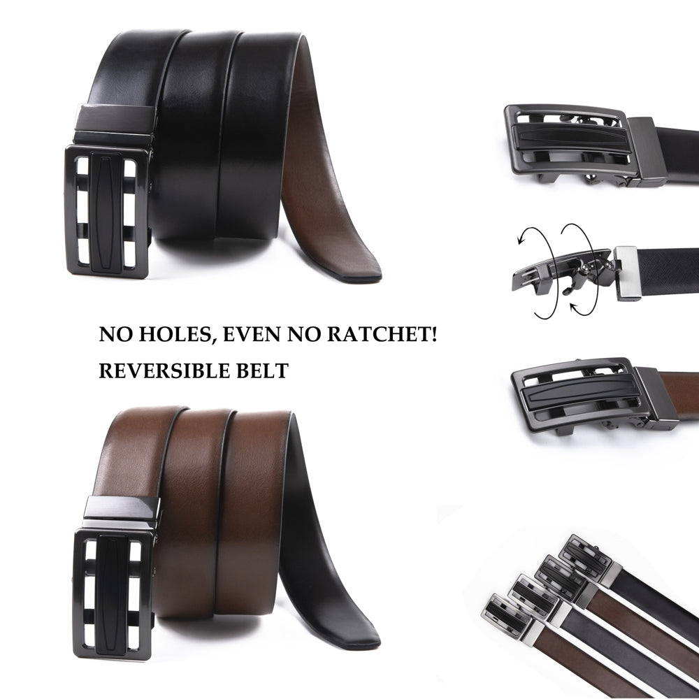 Reversible No-Ratchet Automatic Buckle Business Leather Belt for Men