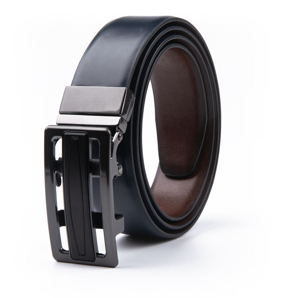 Reversible No-Ratchet Automatic Buckle Business Leather Belt for Men