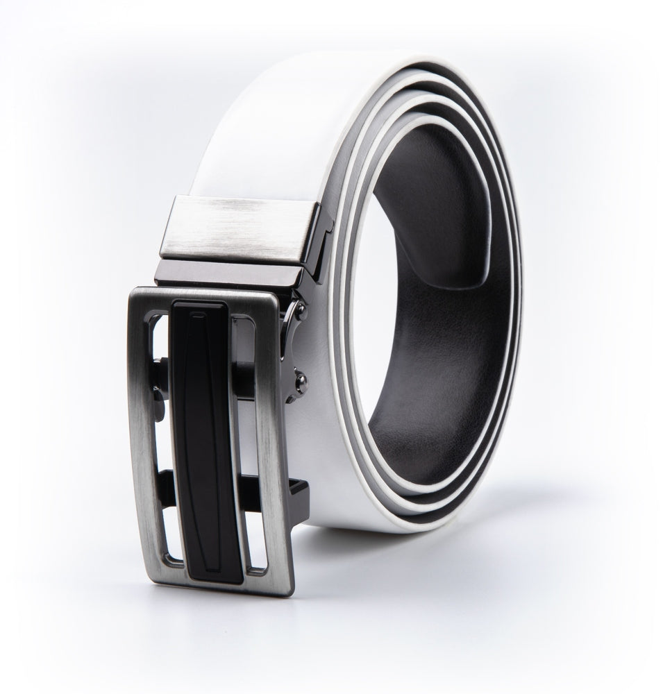 Reversible No-Ratchet Automatic Buckle Business Leather Belt for Men