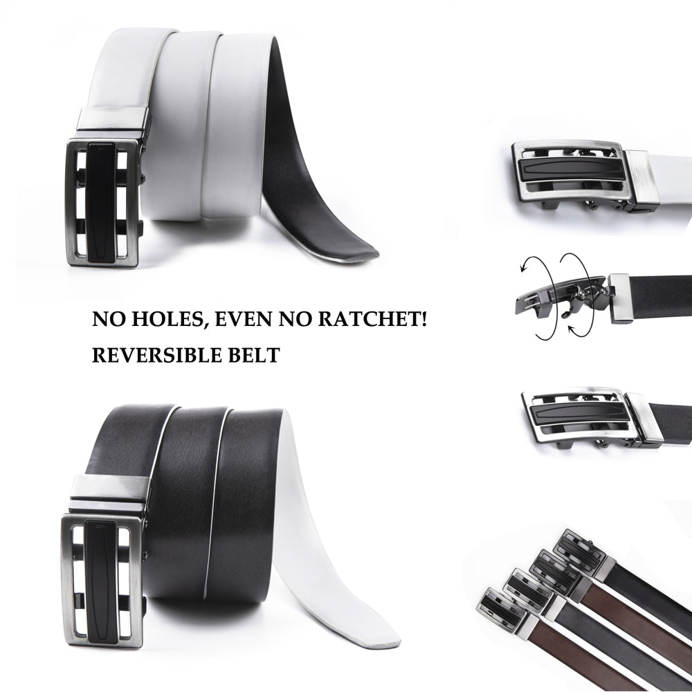 Reversible No-Ratchet Automatic Buckle Business Leather Belt for Men