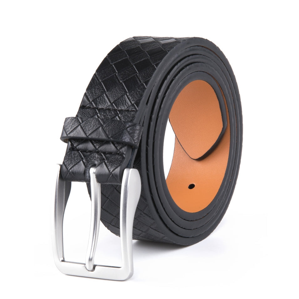 Men's Genuine Leather Grid Pattern Casual Dress Belt