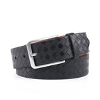 Men's Embossed Basketweave Leather Belt – Classic Pin Buckle Casual Belt