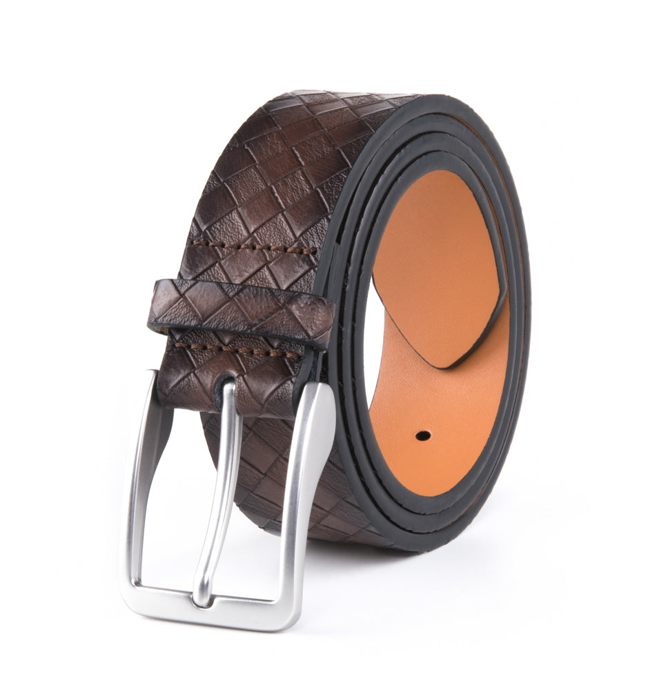 Men's Genuine Leather Grid Pattern Casual Dress Belt