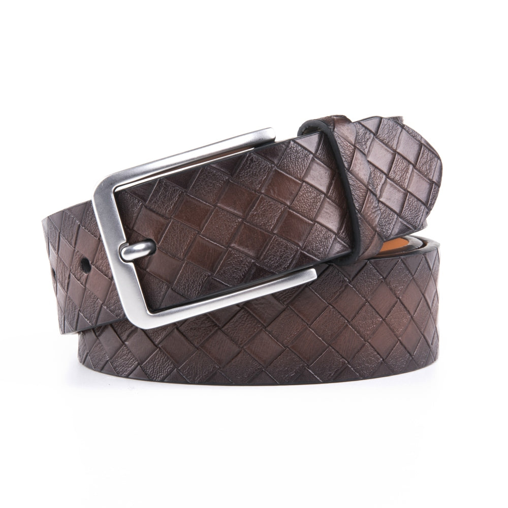 Men's Genuine Leather Grid Pattern Casual Dress Belt