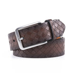 Men's Embossed Basketweave Leather Belt – Classic Pin Buckle Casual Belt