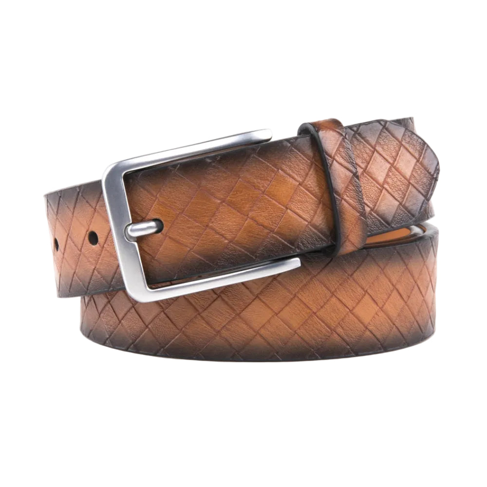 Men's Genuine Leather Grid Pattern Casual Dress Belt