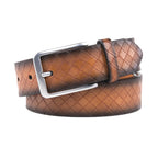 Men's Genuine Leather Grid Pattern Casual Dress Belt