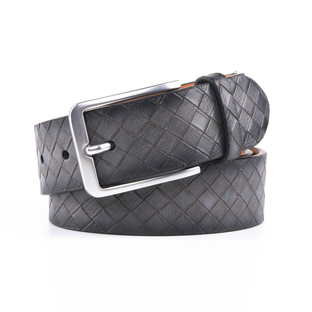 Men's Genuine Leather Grid Pattern Casual Dress Belt