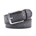 Men's Embossed Basketweave Leather Belt – Classic Pin Buckle Casual Belt
