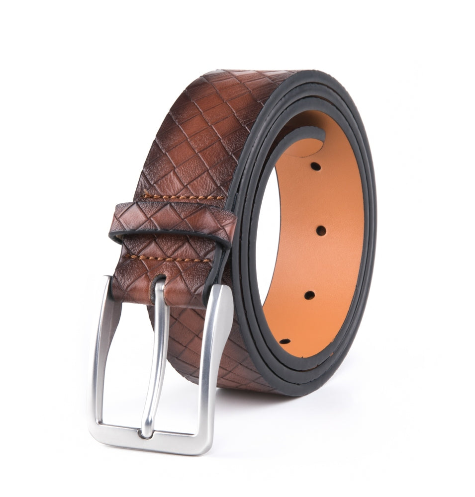 Men's Genuine Leather Grid Pattern Casual Dress Belt