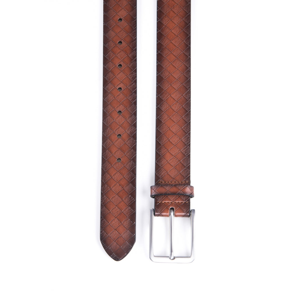 Men's Genuine Leather Grid Pattern Casual Dress Belt