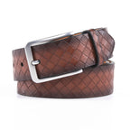 Men's Genuine Leather Grid Pattern Casual Dress Belt
