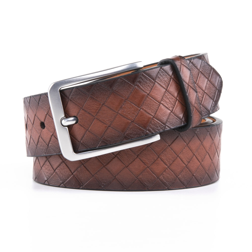 Men's Genuine Leather Grid Pattern Casual Dress Belt