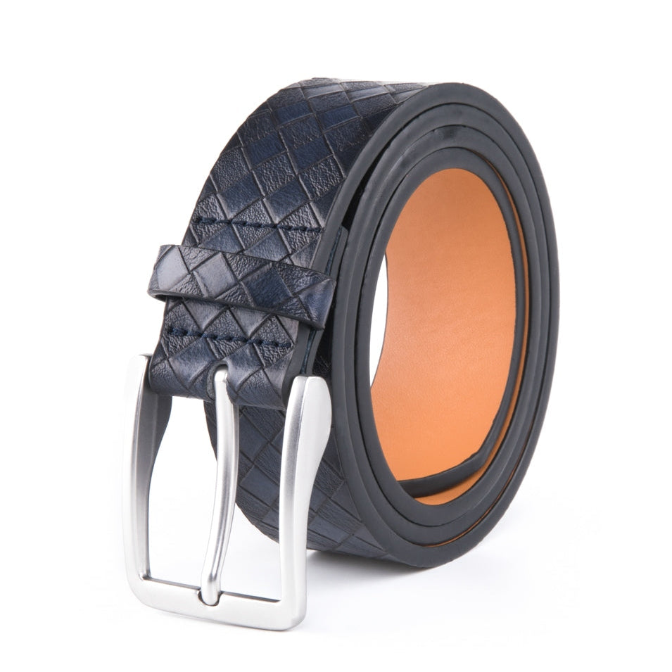 Men's Genuine Leather Grid Pattern Casual Dress Belt