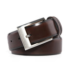 Men's Classic Leather Dress Belt – Brushed Nickel Pin Buckle Business Casual Belt