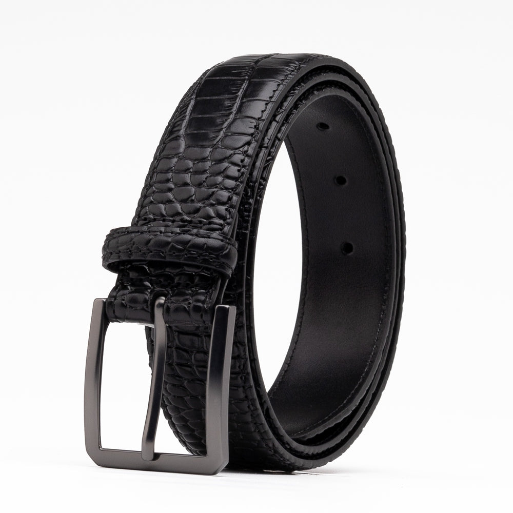 Crocodile Texture Matte Gunmetal Pin Buckle Men's Belt