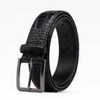 Crocodile Texture Matte Gunmetal Pin Buckle Men's Belt