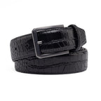 Crocodile Texture Matte Gunmetal Pin Buckle Men's Belt
