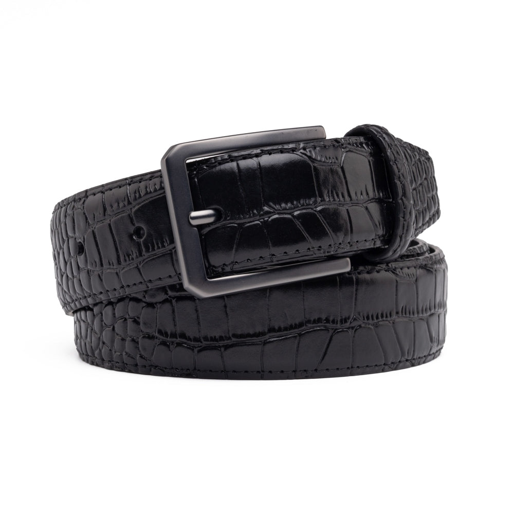 Crocodile Texture Matte Gunmetal Pin Buckle Men's Belt