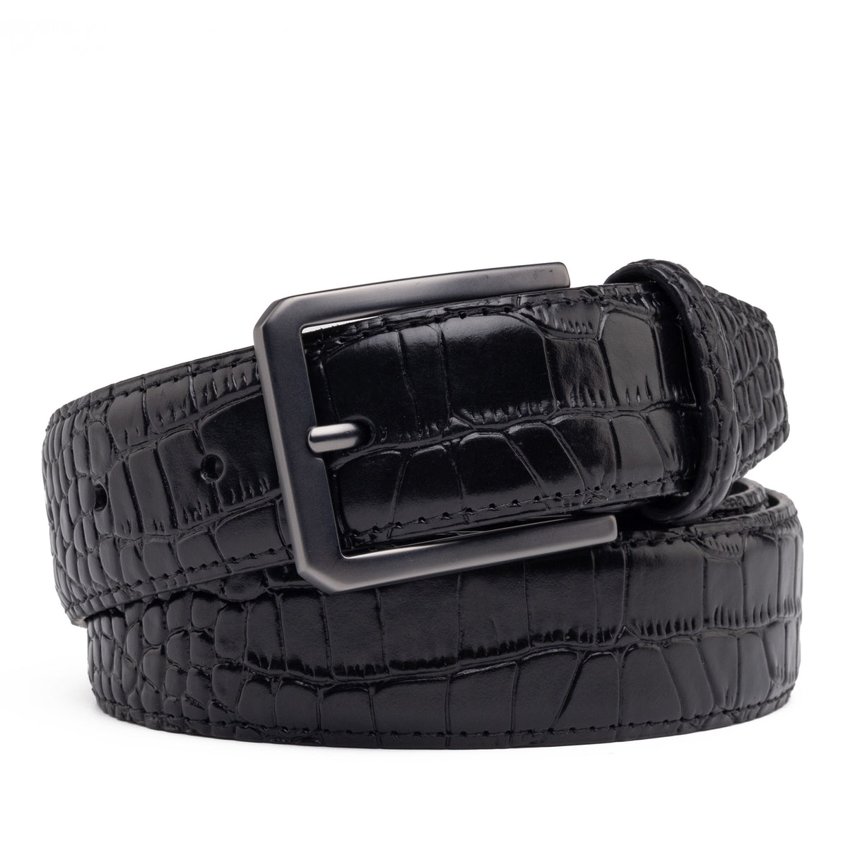Men's Crocodile Embossed Leather Belt – Classic Pin Buckle Dress Belt Main image