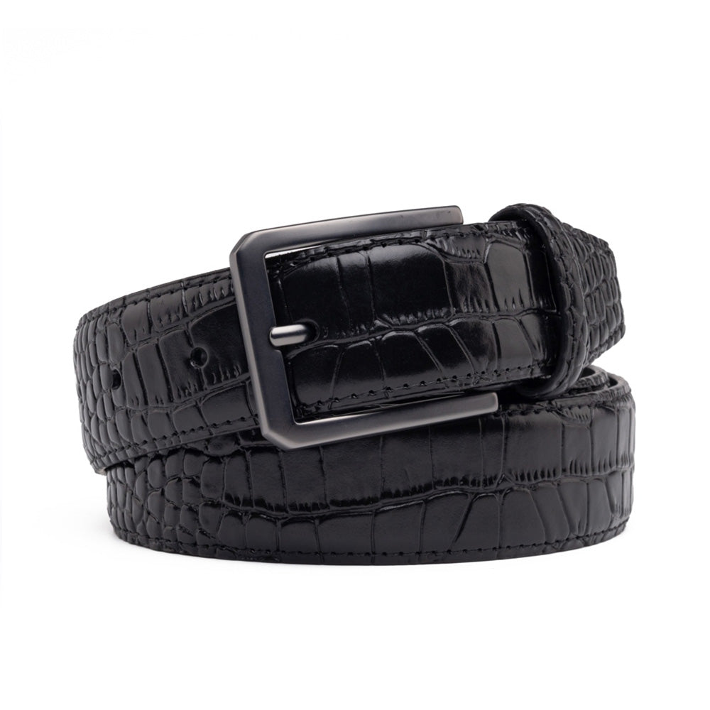 Men's Crocodile Embossed Leather Belt – Classic Pin Buckle Dress Belt